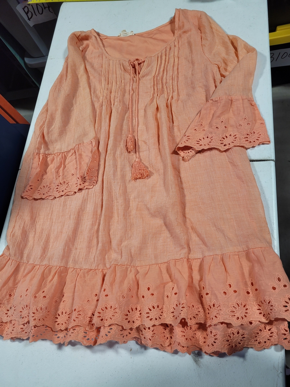 entro Peach Eyelet Tassel Tunic Dress